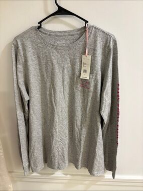 Vineyard Vines Heather Gray Long-Sleeve Tee with Pink Logo